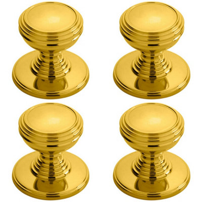 Loops 4X Ringed Tiered Cupboard Door Knob 30mm Diameter Polished Brass Cabinet Handle from B&Q