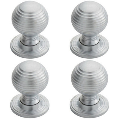 Loops 4X Textured Reeded Ball Cupboard Door Knob 28mm Dia Satin Chrome Handle from B&Q