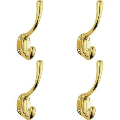  - 4X Heavyweight One Piece Hat & Coat Hook 76mm Projection Polished Brass