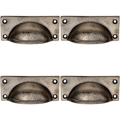 B&Q -  4X Square Plate Cabinet Cup Handle 90 X 40.5mm 77 X 28mm Fixings Pewter