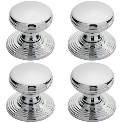 Loops 4X Smooth Ringed Cupboard Door Knob 28mm Dia Polished Chrome Cabinet Handle from B&Q