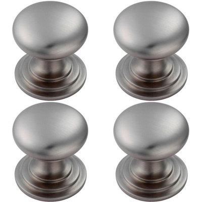 B&Q -  4X Victorian Round Cupboard Door Knob 42mm Dia Stainless Steel Cabinet Handle
