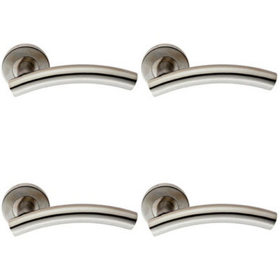  - 4X Pair Arched Round Bar Handle On Round Rose Concealed Fix Satin Steel