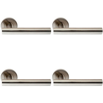 4X Pair Straight Round T Bar Handle On Round Rose Concealed Fix Satin Steel from B&Q