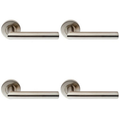 4X Pair Oval Shaped Mitred Bar Handle On Round Rose Concealed Fix Satin Steel from B&Q