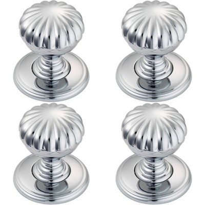 B&Q -  4X Flower Design Textured Cupboard Door Knob 31mm Diameter Polished Chrome