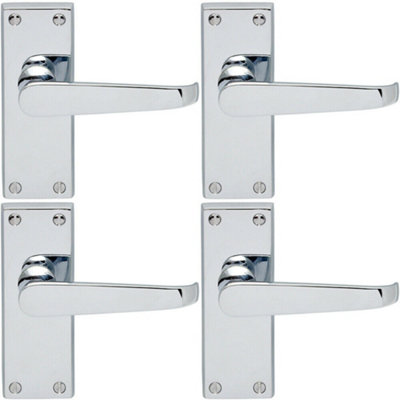 4X Straight Victorian Lever On Rectangular Latch Backplate Handle Chrome from B&Q
