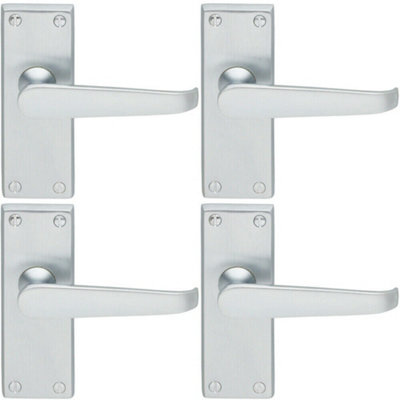 4X Straight Victorian Lever On Rectangular Latch Backplate Handle Satin Chrome from B&Q
