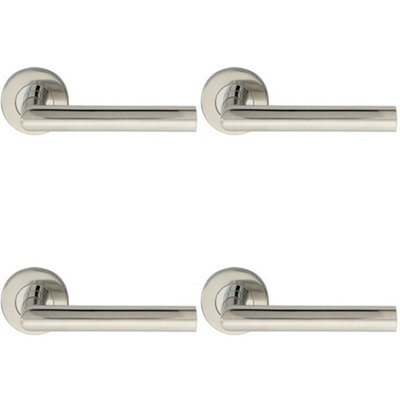 4X Pair Straight Mitred Bar Handle On Round Rose Concealed Fix Polished Steel from B&Q