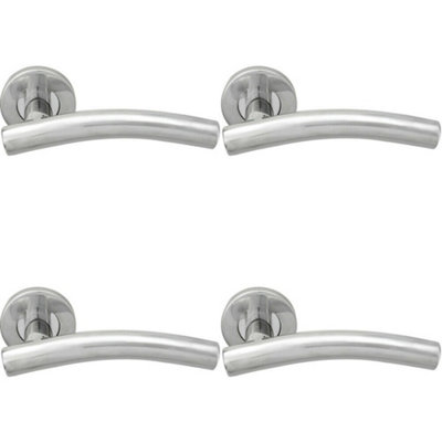  - 4X Pair Arched Round Bar Handle On Round Rose Concealed Fix Polished Steel