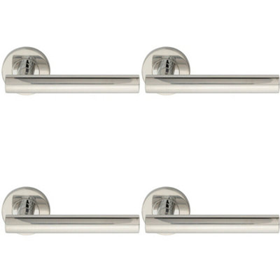  - 4X Pair Straight Round T Bar Handle On Round Rose Concealed Fix Polished Steel