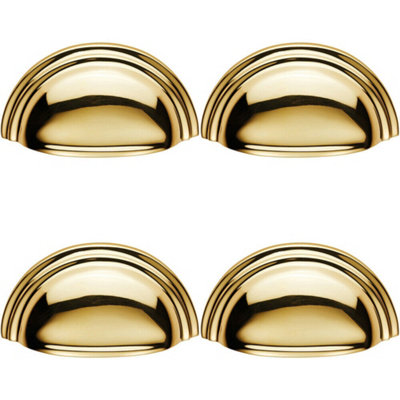 B&Q -  4X Victorian Cup Pull Handle Polished Brass 92 X 46mm 76mm Fixing Centres