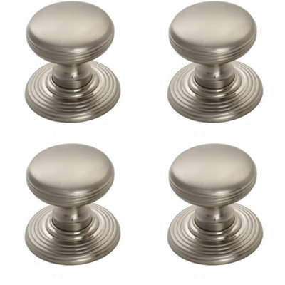 Loops 4X Smooth Ringed Cupboard Door Knob 35mm Dia Satin Nickel Cabinet Handle from B&Q