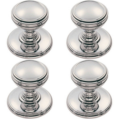 B&Q -  4X Ringed Tiered Cupboard Door Knob 38mm Diameter Polished Chrome Cabinet Handle