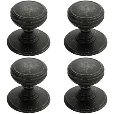 B&Q -  4X Ringed Tiered Cupboard Door Knob 38mm Diameter Pewter Cabinet Handle