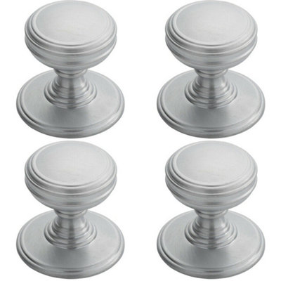 Loops 4X Ringed Tiered Cupboard Door Knob 38Mm Diameter Satin Chrome Cabinet Handle