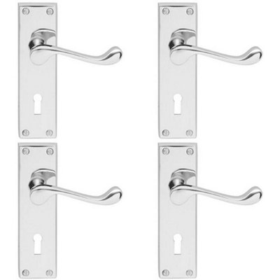 B&Q 4X Victorian Scroll Lever On Rectangular Lock Backplate 155 X 41Mm Chrome