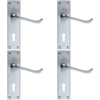  - 4X Victorian Scroll Handle On Rectangular Lock Backplate 155 X 41mm Satin Chrome