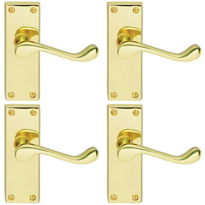 4X Pair Victorian Scroll Handle On Latch Backplate 120 X 41mm Polished Brass from B&Q