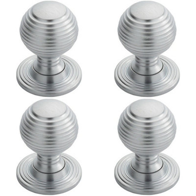 Loops 4X Textured Reeded Ball Cupboard Door Knob 35mm Dia Satin Chrome Handle from B&Q