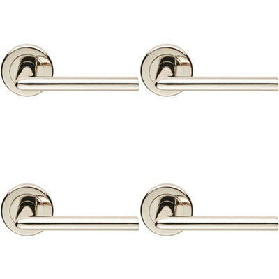  - 4X Pair Slimline Straight Bar Lever On Round Rose Concealed Fix Polished Nickel