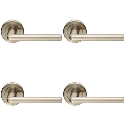  - 4X Pair Slimline Straight Bar Handle On Round Rose Concealed Fix Satin Nickel