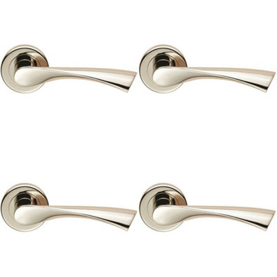 4X Pair Angular Twisted Handle On Round Rose Concealed Fix Polished Nickel from B&Q