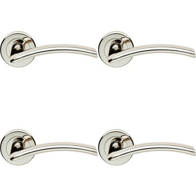 4X Pair Flat Arched Style Handle On Round Rose Concealed Fix Polished Nickel from B&Q