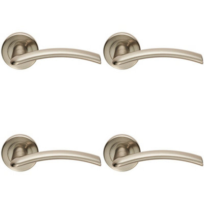  - 4X Pair Flat Arched Style Handle On Round Rose Concealed Fix Satin Nickel