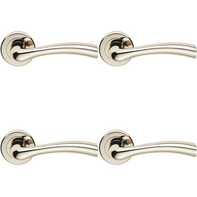  - 4X Pair Curved Flowing Flared Handle Concealed Fix Round Rose Polished Nickel