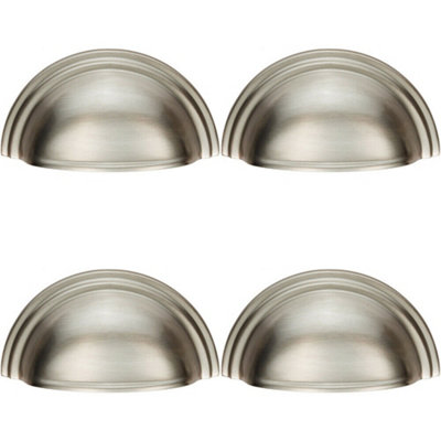 B&Q -  4X Victorian Cup Pull Handle Polished Nickel 92 X 46mm 76mm Fixing Centres