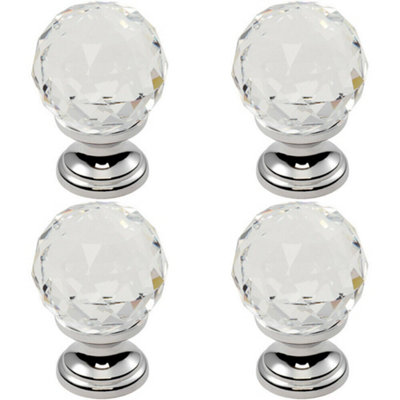 Loops 4X Faceted Crystal Cupboard Door Knob 31mm Dia Polished Chrome Cabinet Handle from B&Q