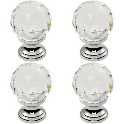 Loops 4X Faceted Crystal Cupboard Door Knob 35mm Dia Polished Chrome Cabinet Handle from B&Q