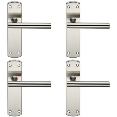 4X Mitred T Bar Lever Door Handle On Latch Backplate 172 X 44mm Satin Steel from B&Q