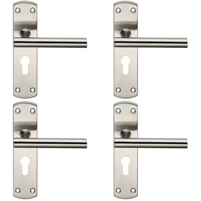 4X Mitred T Bar Lever Door Handle On Euro Lock Backplate 172 X 44mm Satin Steel from B&Q