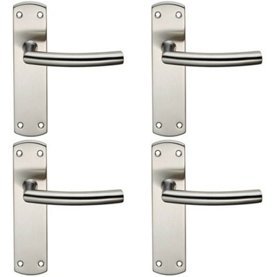  - 4X Curved Bar Lever Door Handle On Latch Backplate 172 X 44mm Satin Steel