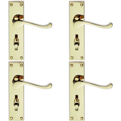 4X Pair Victorian Scroll Handle On Bathroom Backplate 155 X 41mm Polished Brass from B&Q