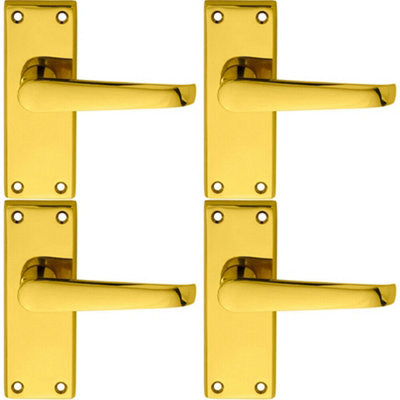 4X Pair Straight Handle On Short Latch Backplate 118 X 42mm Polished Brass from B&Q