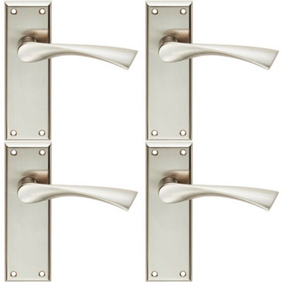  - 4X Pair Angular Lever On Latch Backplate Door Handle 150 X 50mm Satin Nickel