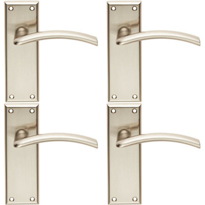  - 4X Pair Arched Lever On Latch Backplate Door Handle 150 X 50mm Satin Nickel