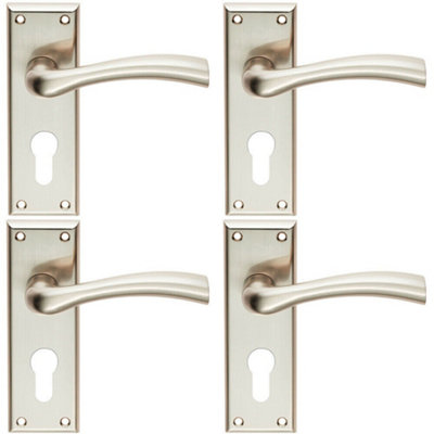  - 4X Chunky Curved Tapered Handle On Euro Lock Backplate 150 X 50mm Satin Nickel
