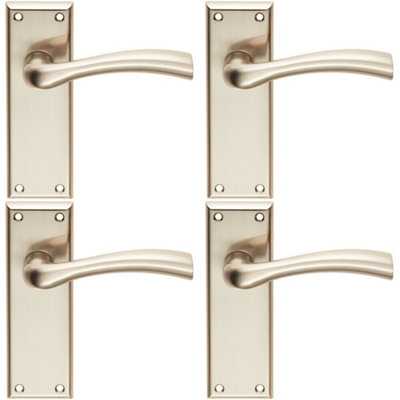  - 4X Chunky Curved Tapered Handle On Latch Backplate 150 X 50mm Satin Nickel