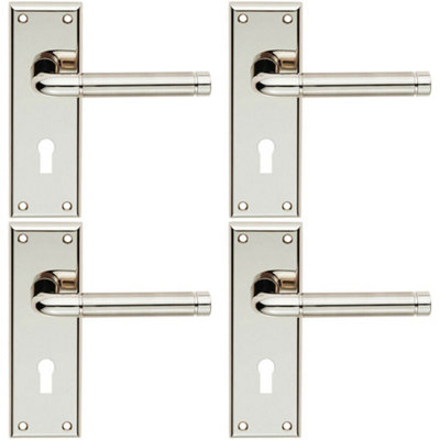  - 4X Pair Round Bar Handle On Lock Backplate 150 X 50mm Polished & Satin Nickel