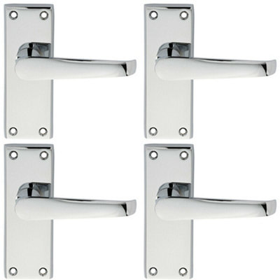  - 4X Pair Straight Handle On Short Latch Backplate 118 X 42mm Polished Chrome