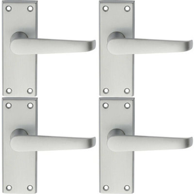  - 4X Pair Straight Handle On Short Latch Backplate 118 X 42mm Satin Chrome
