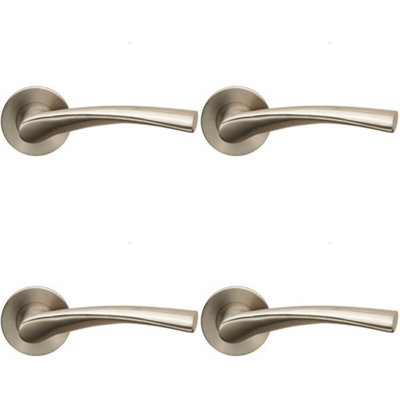  - 4X Air Twisted Angular Design Lever On Slim Round Rose Concealed Fix Satin Steel