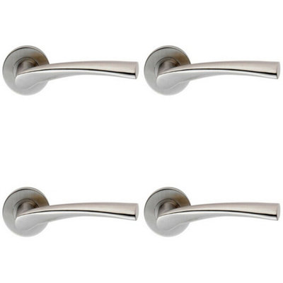  - 4X Pair Twisted Angular Design Handle On Round Rose Concealed Fix Satin Steel
