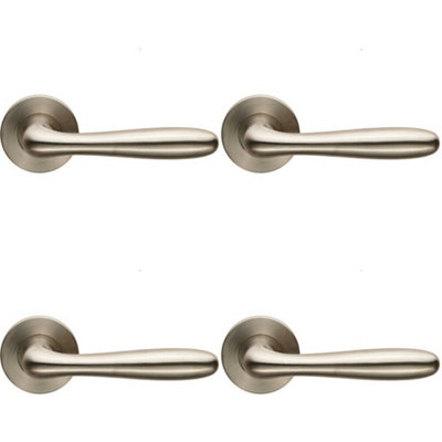  - 4X Pair Smooth Rounded Bar Handle On Slim Round Rose Concealed Fix Satin Steel