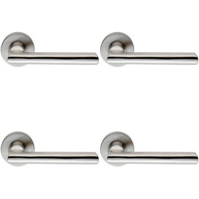  - 4X Pair Straight Smooth Round Bar Handle On Round Rose Concealed Fix Satin Steel