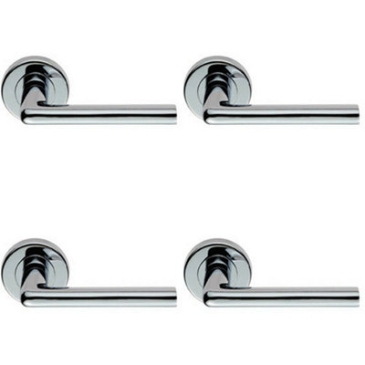  - 4X Pair Rounded Straight Bar Handle Concealed Fix Round Rose Polished Chrome